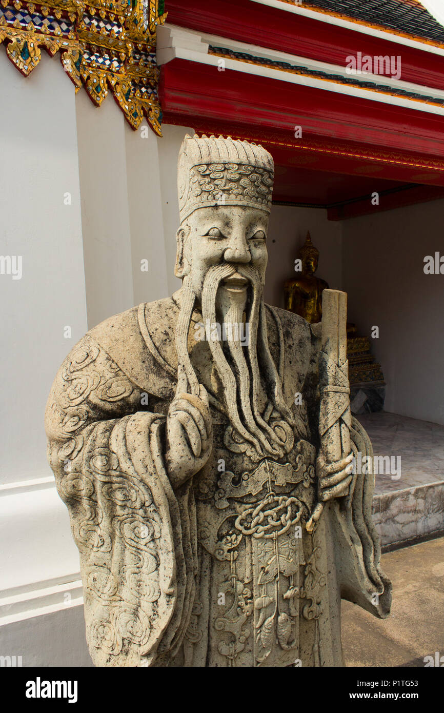 Bangkok, Thailand - January 2014: Chinese guardian stone statue in Wat Pho Temple in Bangkok Thailand Stock Photo