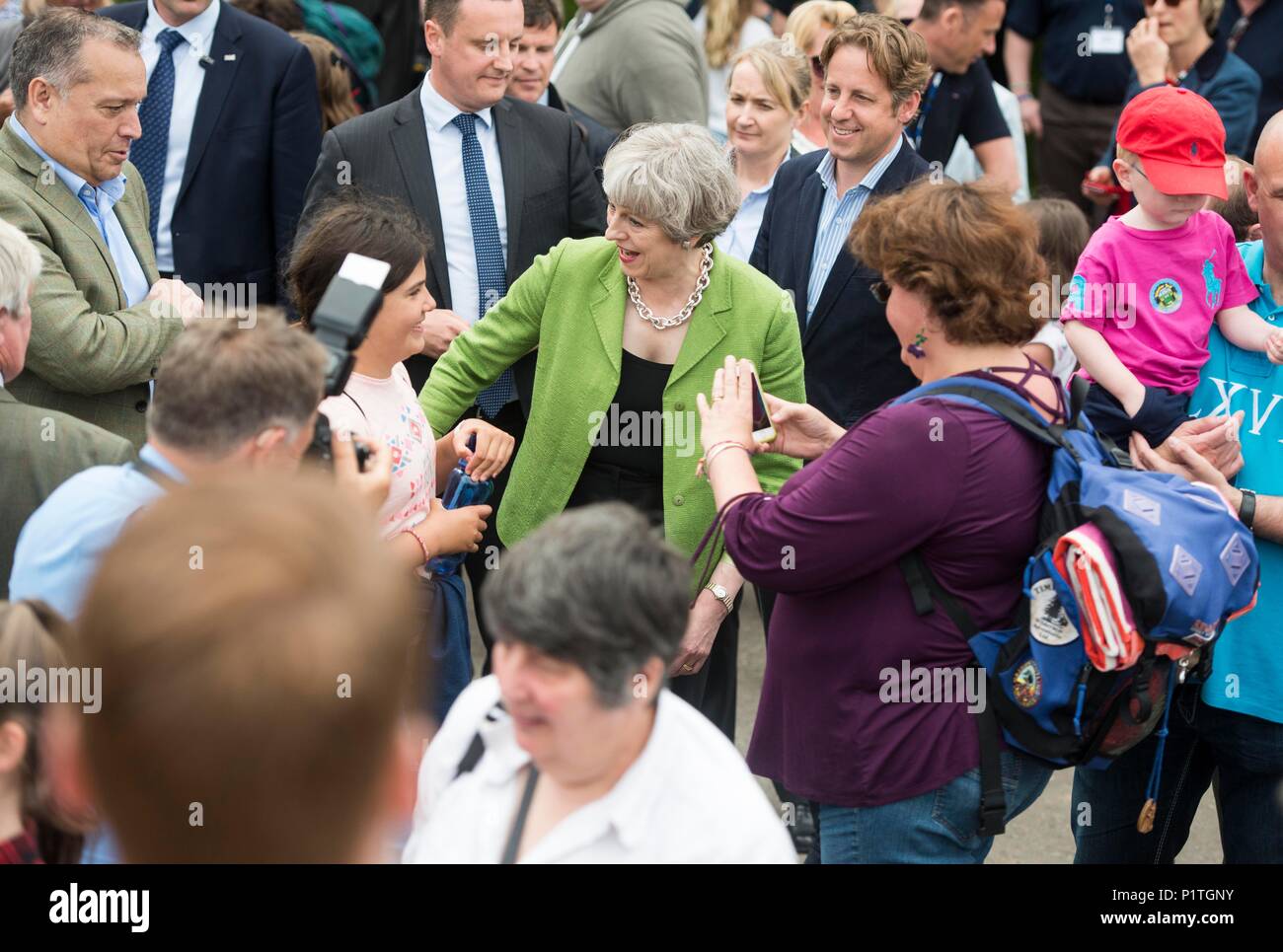 PM Theresa May visits the Bath and West on opening day 31/05/17 Stock Photo