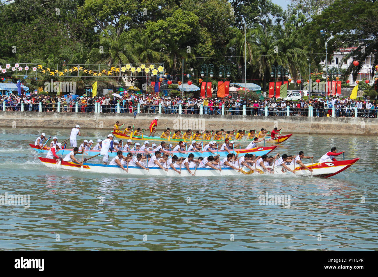 Phan Thiet , Vietnam - January 2014: Traditional dragon boat race during new year in Phan Thiet  , Vietnam Stock Photo