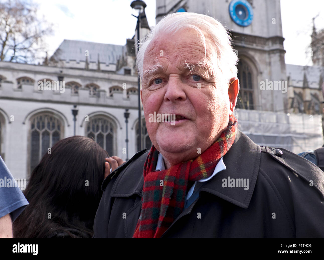 Bruce Kent, Protest through Central London asking for a stop to the bombing in Syria 29 April 2018 Stock Photo