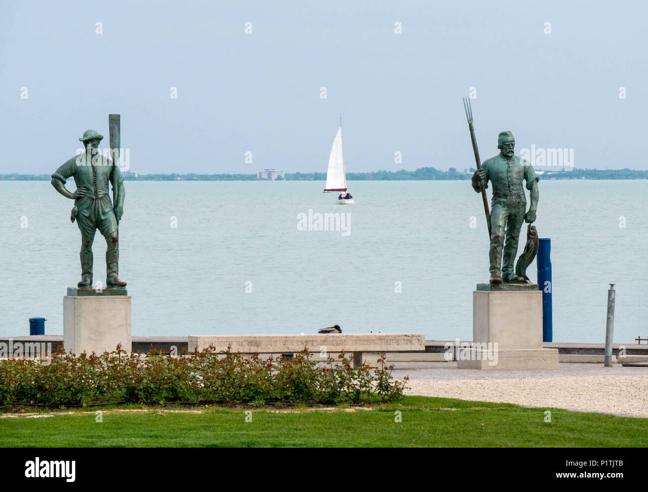 Fisher and Ferryman sculptures at the Lake Balaton in Hungary Stock Photo