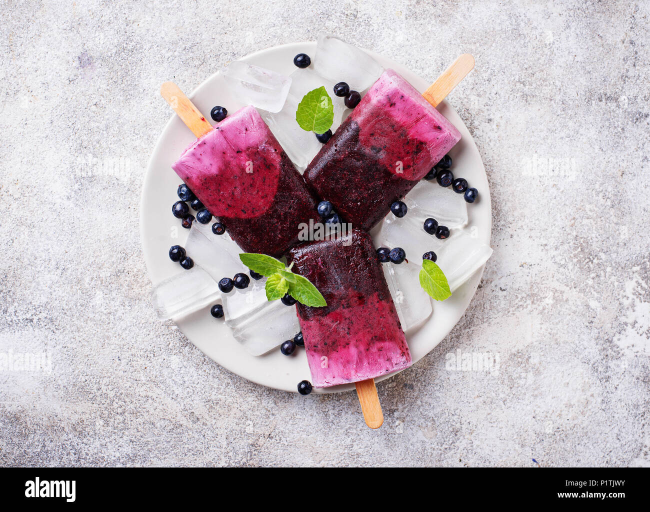 Sweet homemade popsicles with blueberry Stock Photo