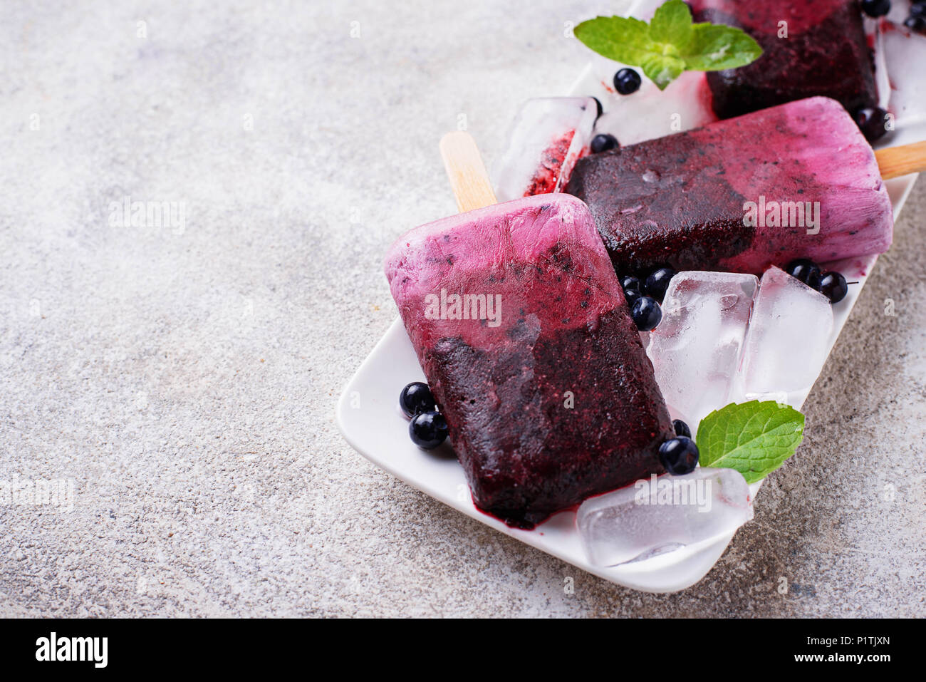 Sweet homemade popsicles with blueberry Stock Photo