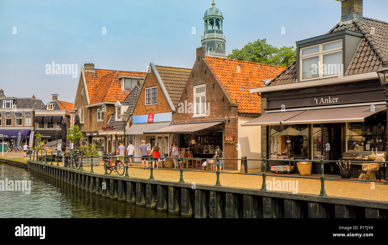 Lemstersluis and canal in the city center of Lemmer near Ijselmeer Stock Photo