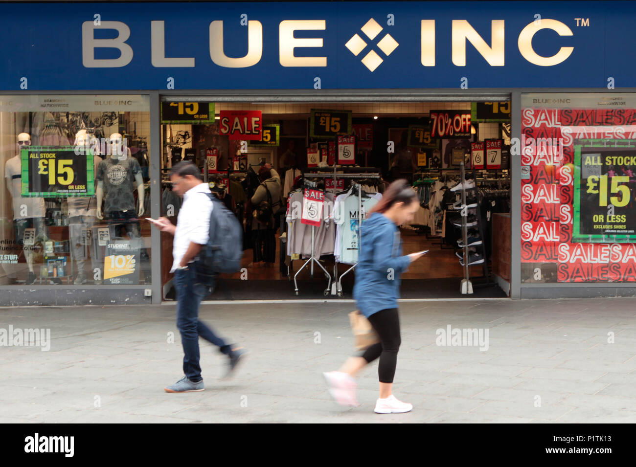 exterior view of BLUE INC, fashion retail outlet. Shops and people shopping in Harrow, middlesex, London, UK Stock Photo