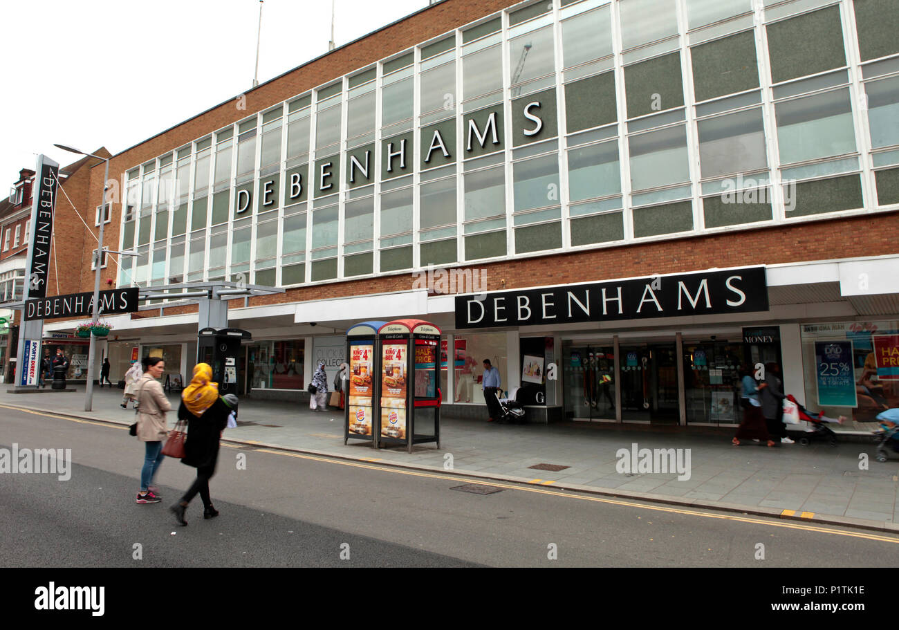 exterior view of a large debehams department store. Shops and people shopping in Harrow, middlesex, London, UK Stock Photo