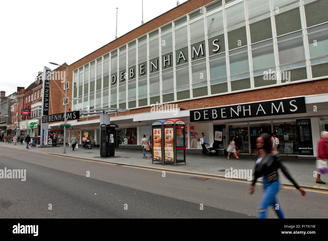 exterior view of a large debehams department store. Shops and people shopping in Harrow, middlesex, London, UK Stock Photo