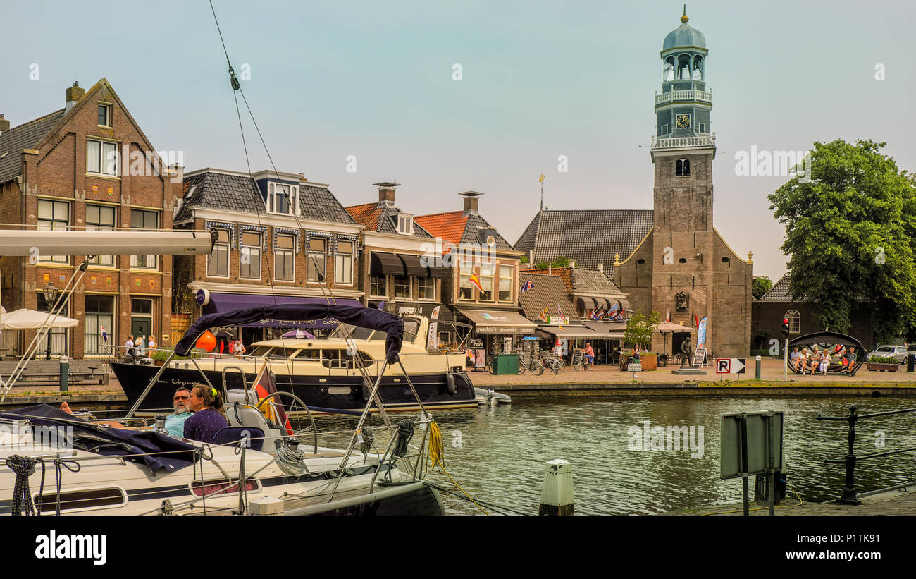 Lemstersluis and canal in the city center of Lemmer near Ijselmeer Stock Photo