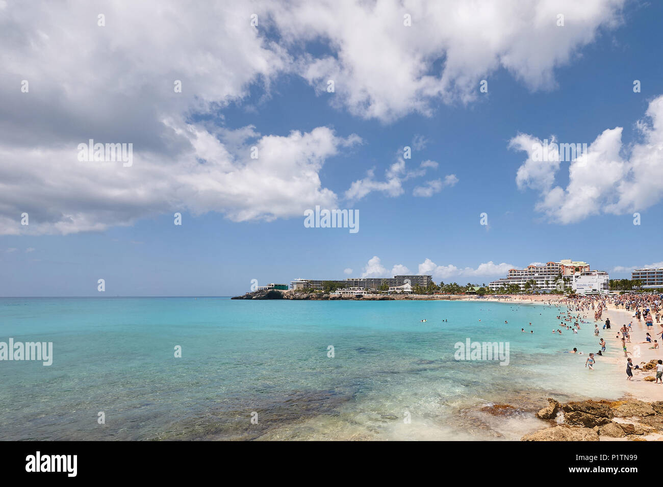 New york, USA - March 17, 2015: People on St Maarten island beach on sunny bright day Stock Photo