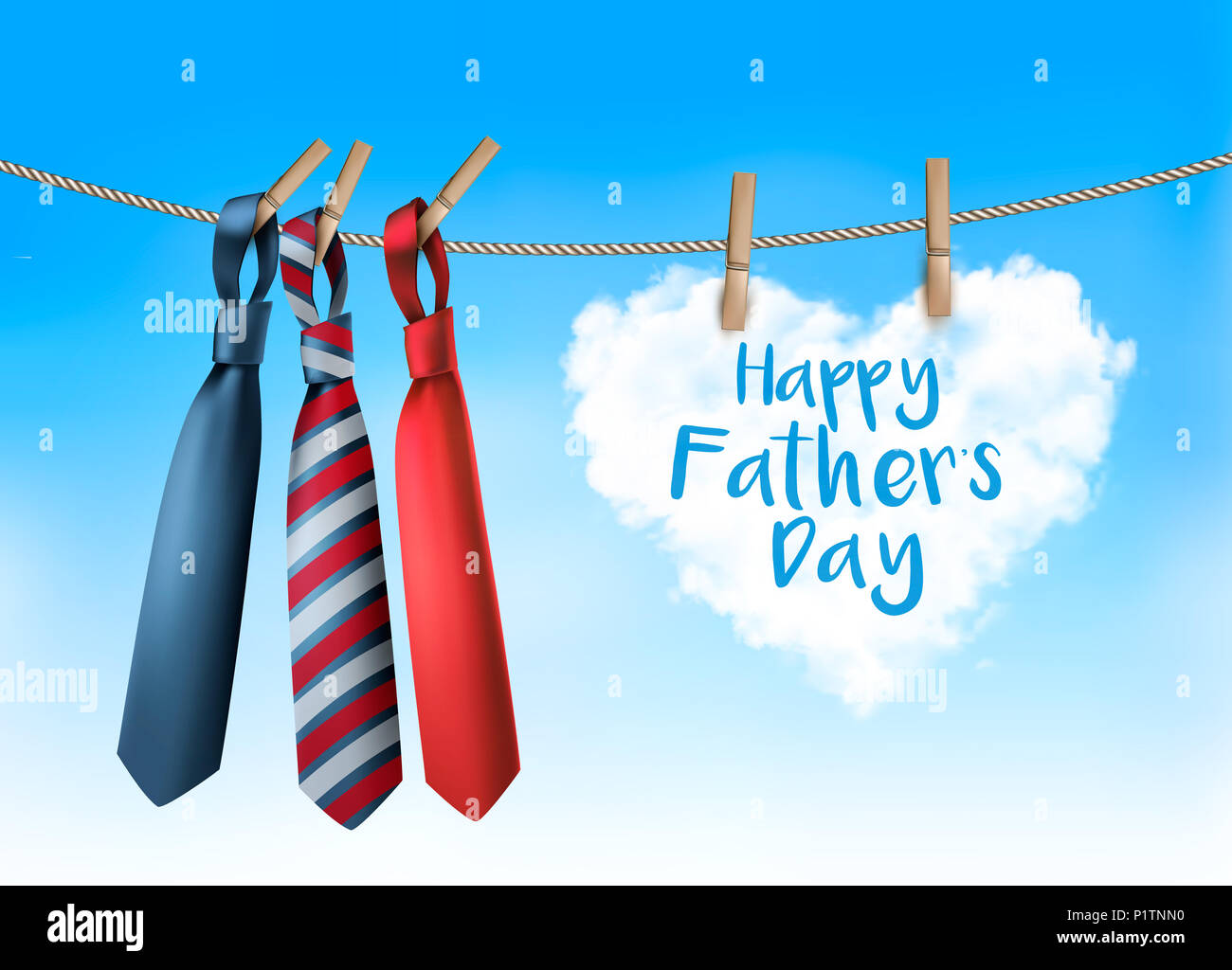 Happy Father's Day Background With A Three Ties On Rope. Vector ...