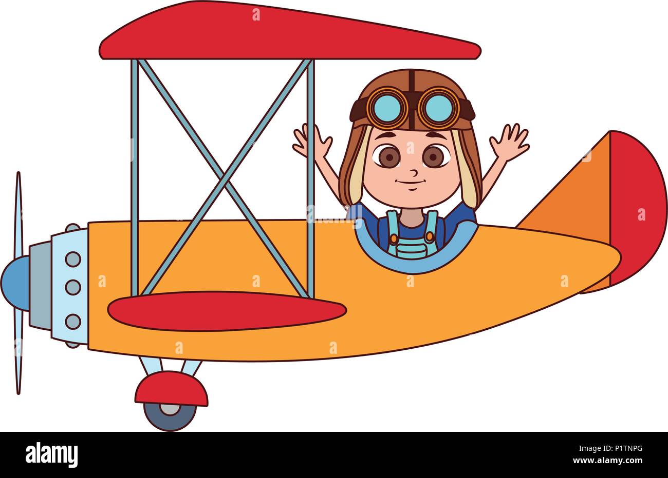 Cute boy flying in airplane Stock Vector Image & Art - Alamy