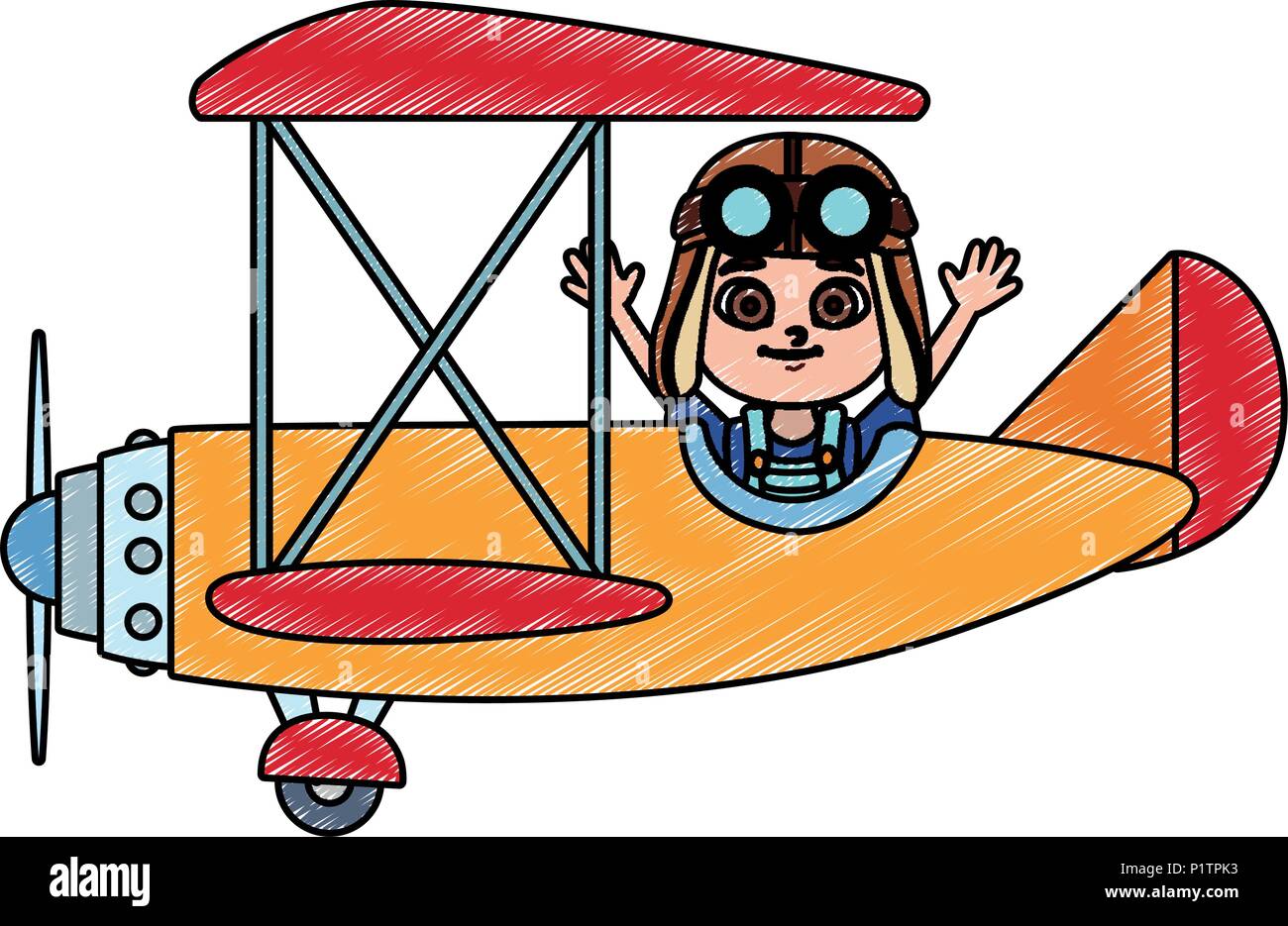 Cute boy flying in airplane scribble Stock Vector Image & Art - Alamy