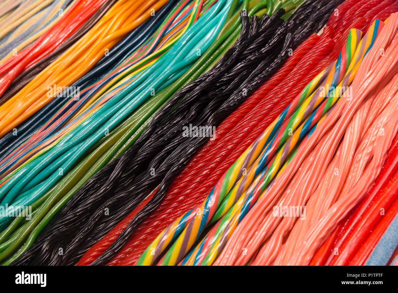 Madrid, Spain Rows of colorful licorice for sale at a confieria near