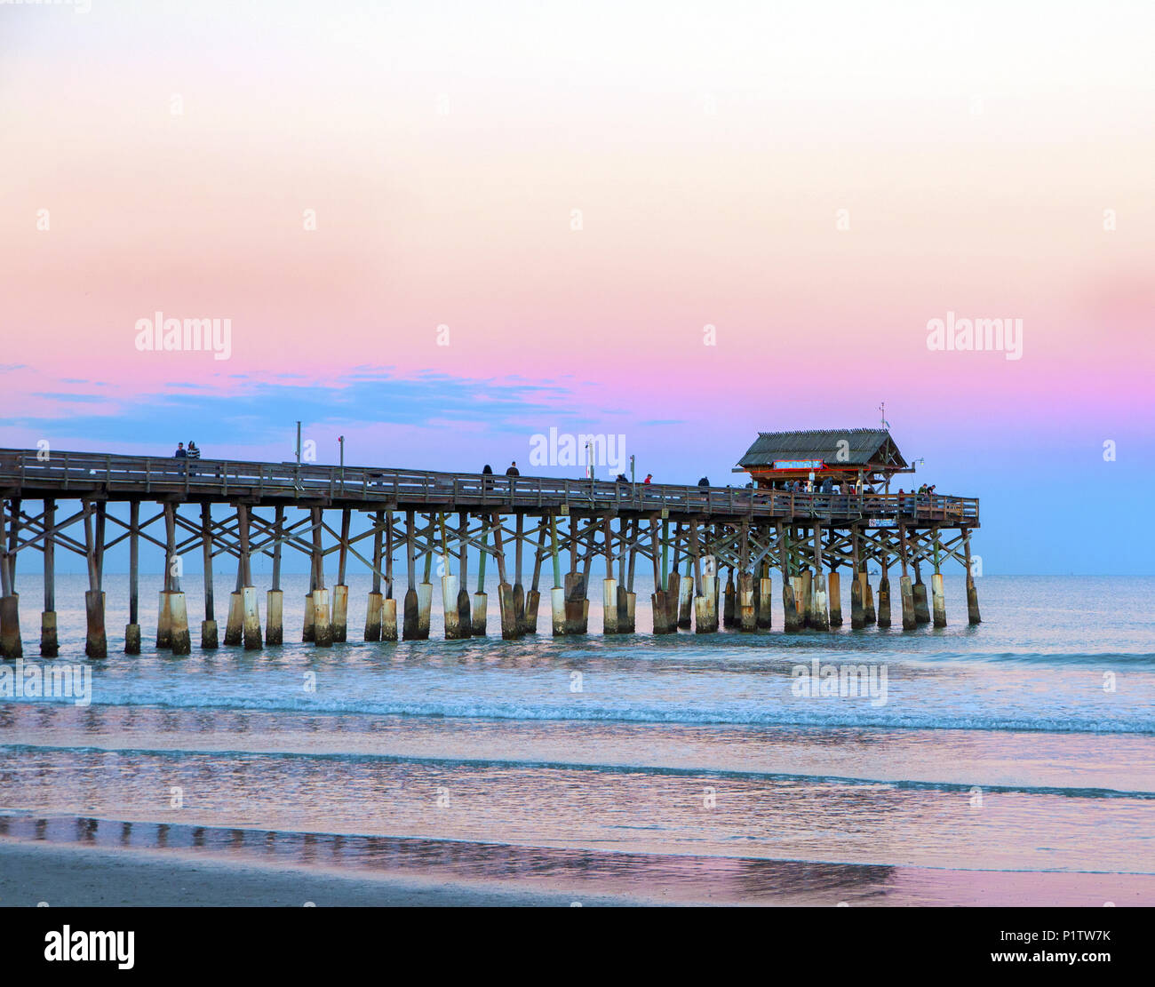 The end of the Cocoa Beach pier at dusk. Stock Photo