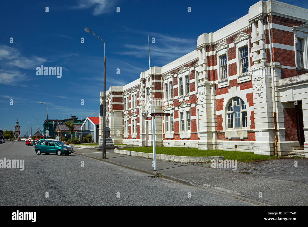 Historic former Government Buildings and Courthouse, Hokitika, West Coast, South Island, New Zealand Stock Photo