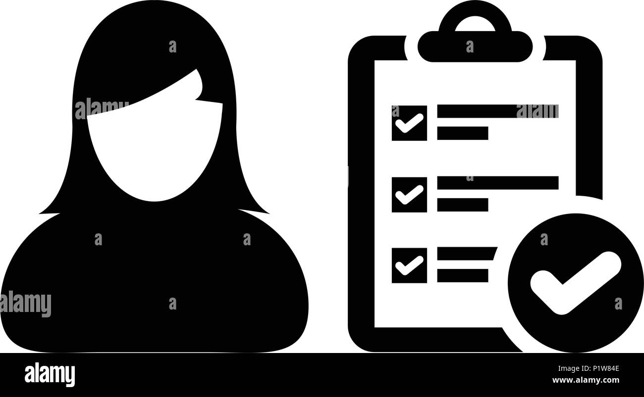 Checklist icon vector female person profile avatar with survey report ...