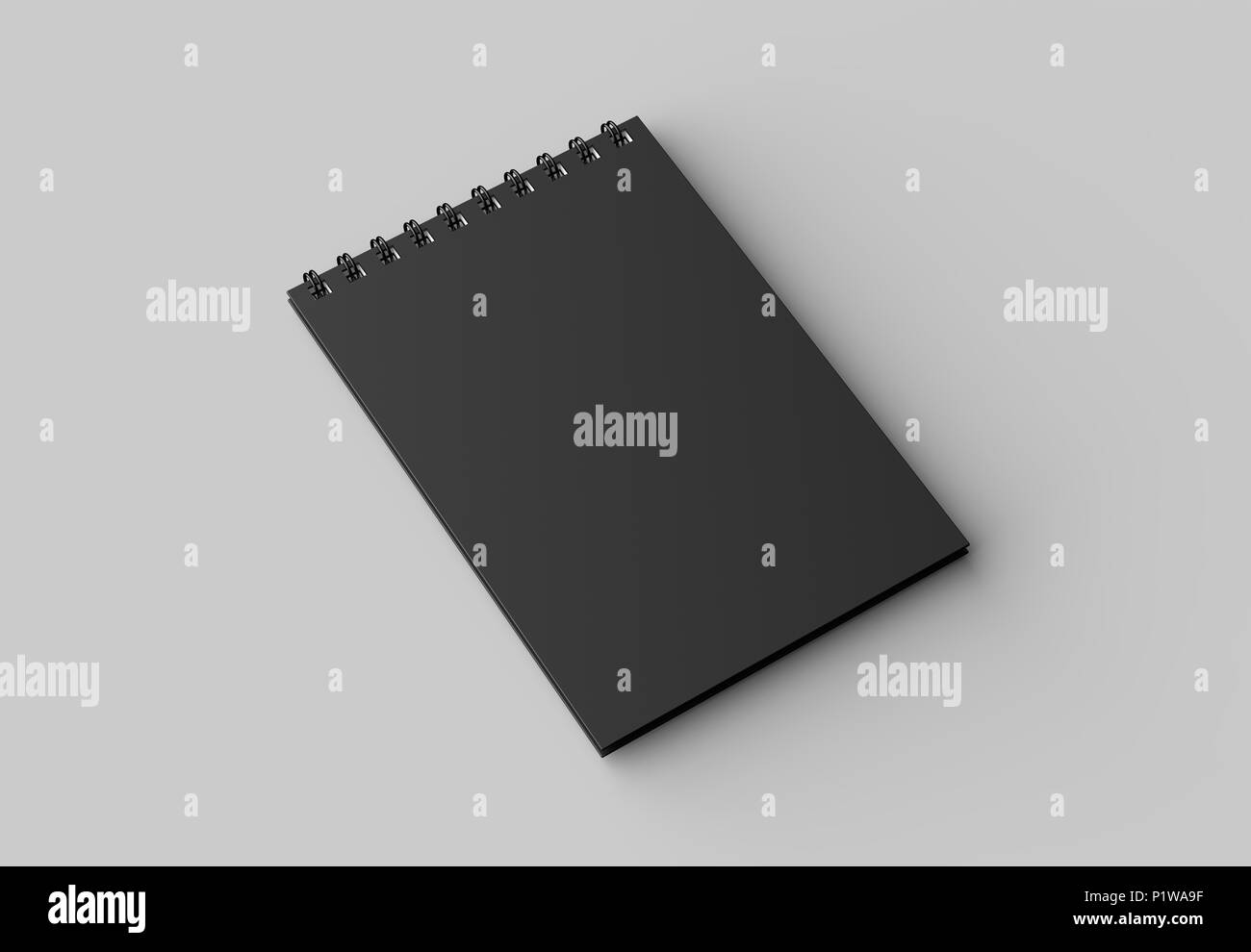 Spiral binder notebook with black cover mock up isolated on soft gray