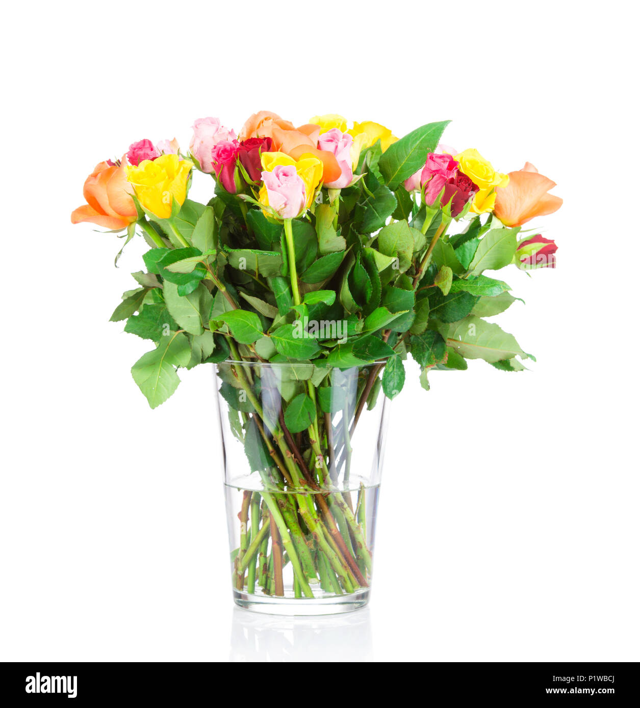 Photo of the bouquet of roses in vase on white background Stock Photo ...