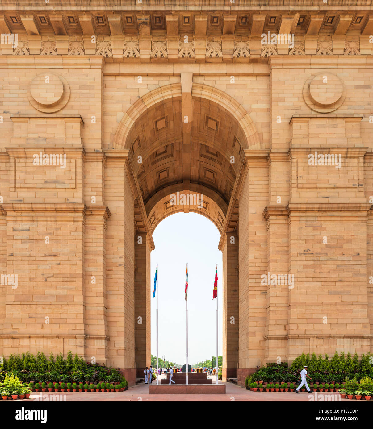 NEW DELHI, INDIA - CIRCA APRIL 2017: Closeup shot of India Gate. India Gate is a war memorial for soldiers of the British Indian Army who died during  Stock Photo