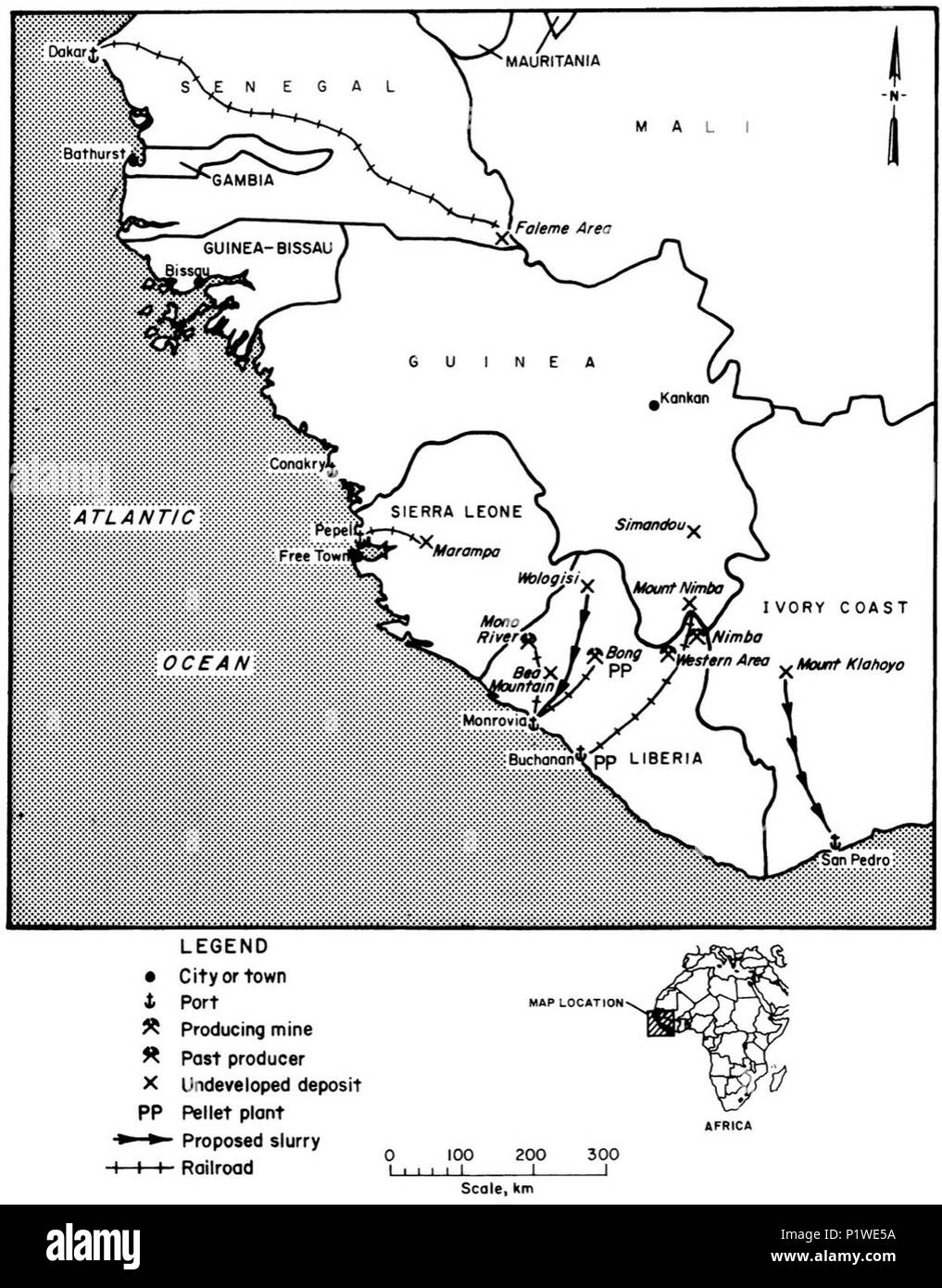 (1987) Iron ore. Location map, West Africa deposits Stock Photo Alamy