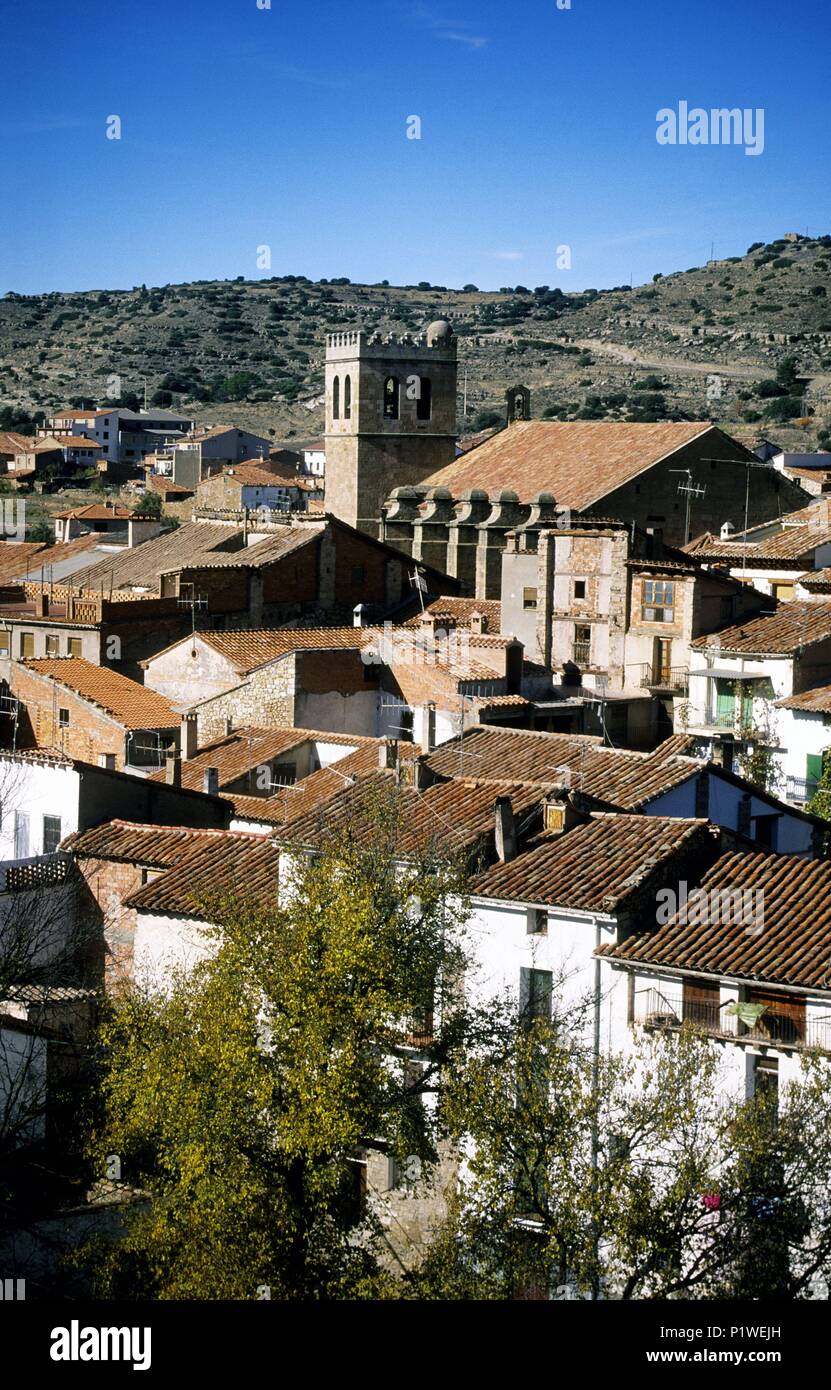 Mora de Rubielos, medieval town and church. Stock Photo