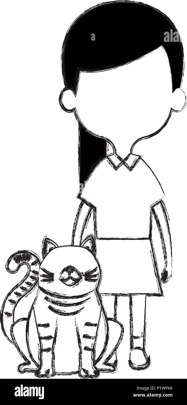 little girl with cute cat Stock Vector Image & Art - Alamy