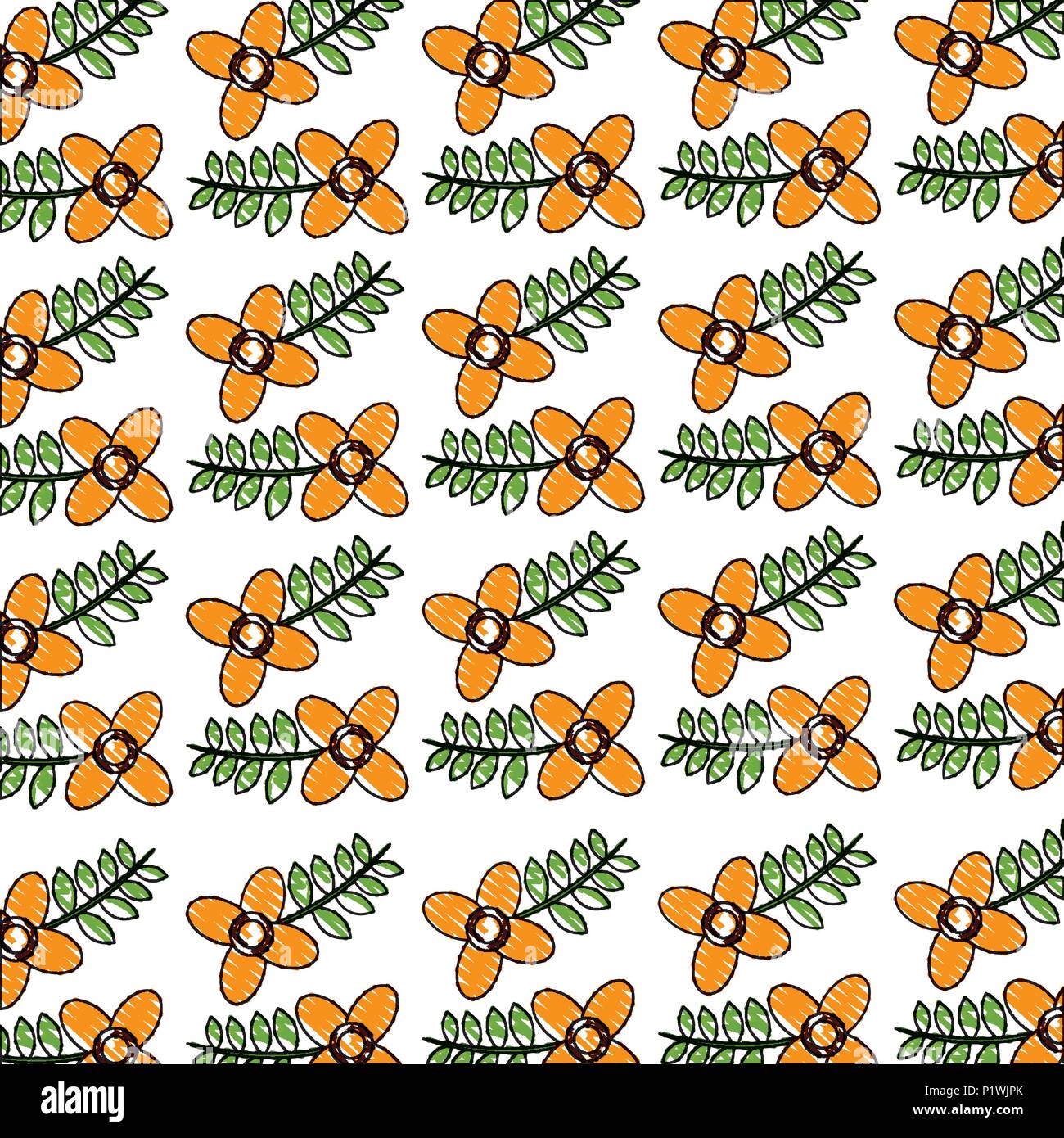 flower branch leaves nature decoration pattern vector illustration ...