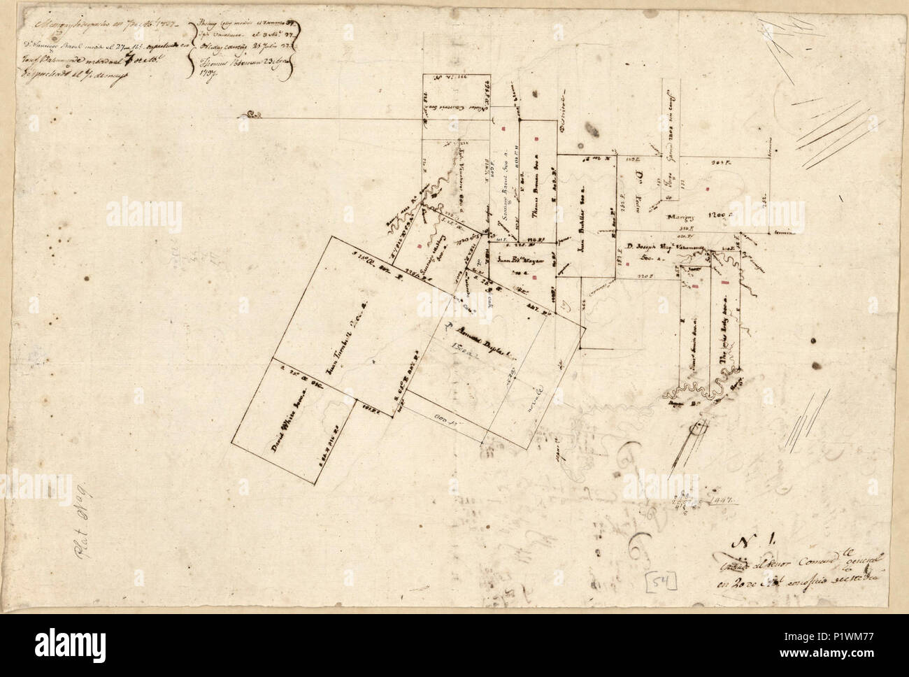 (Cadastral map of a portion of Feliciana District, Spanish West Florida). LOC 2013585064. Stock Photo