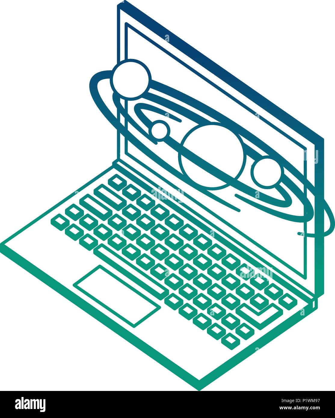 laptop computer with planets orbiting isometric icon vector ...