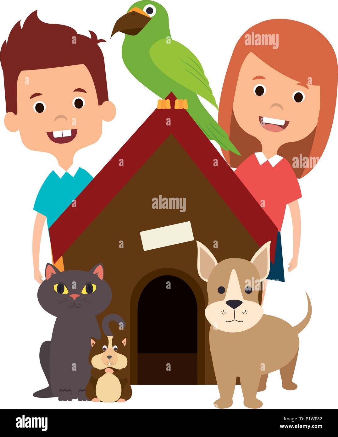 little-kids-with-cute-pets-vector-illustration-design-stock-vector-image-art-alamy