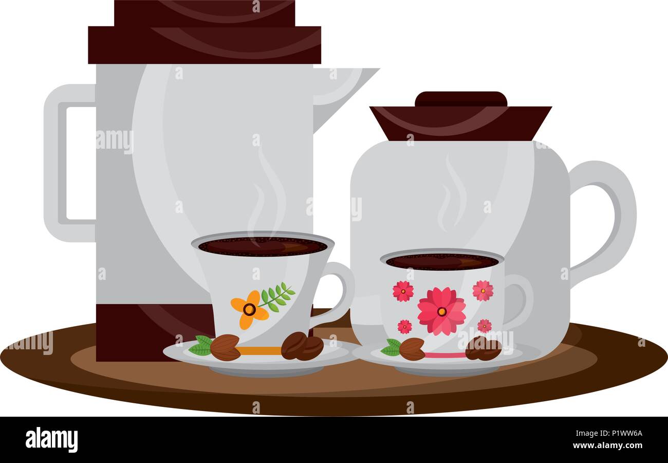 coffee maker and teapot with cups and seeds vector illustration Stock Vector Image & Art Alamy