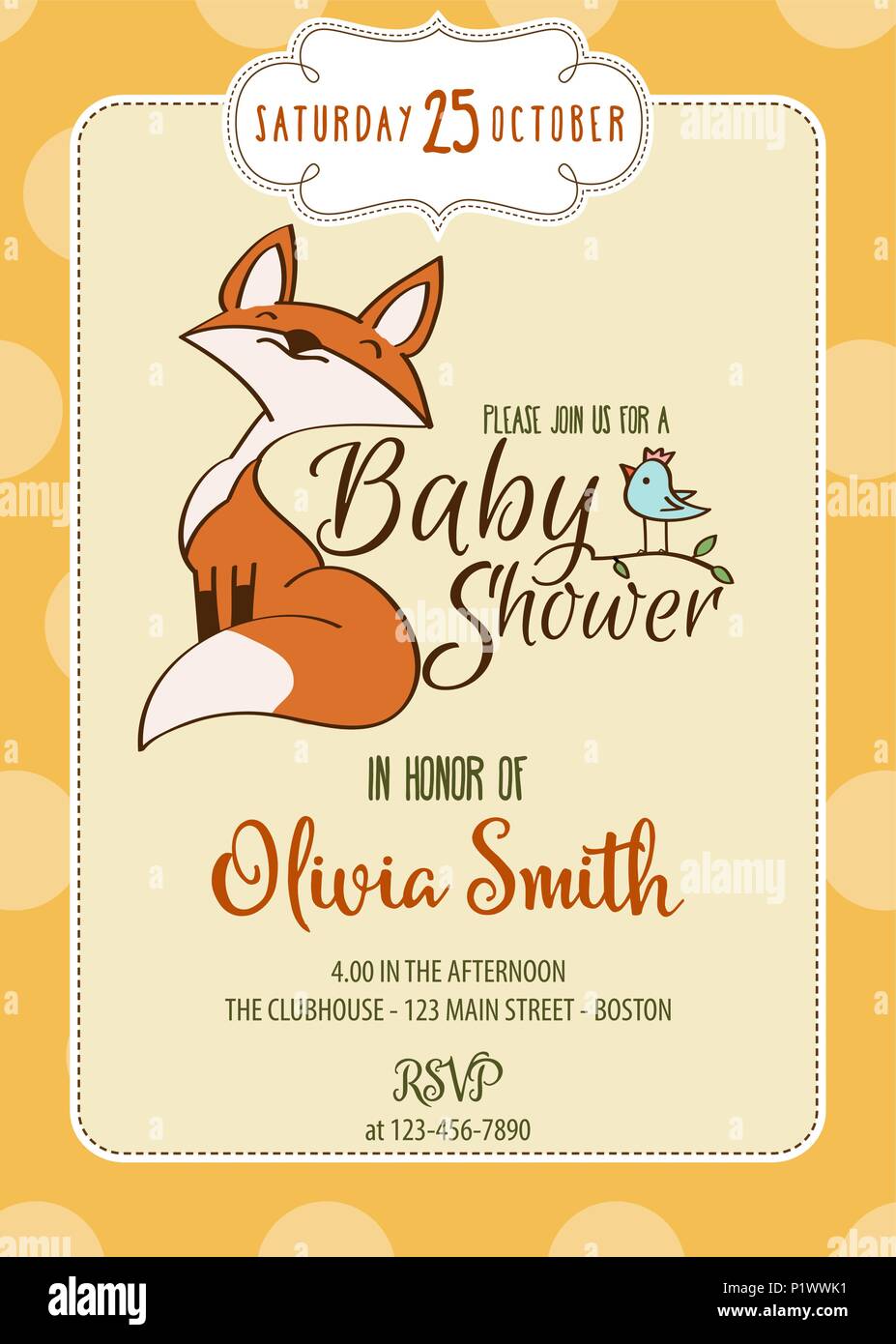 Baby shower card with cute little fox,customizable, printable 5 x 7 ...