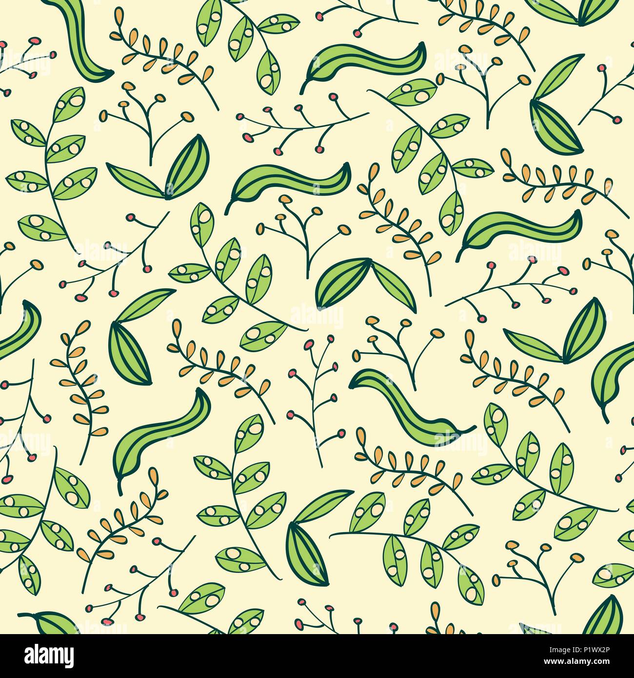 Doodle colorful seamless pattern with leafs Stock Vector