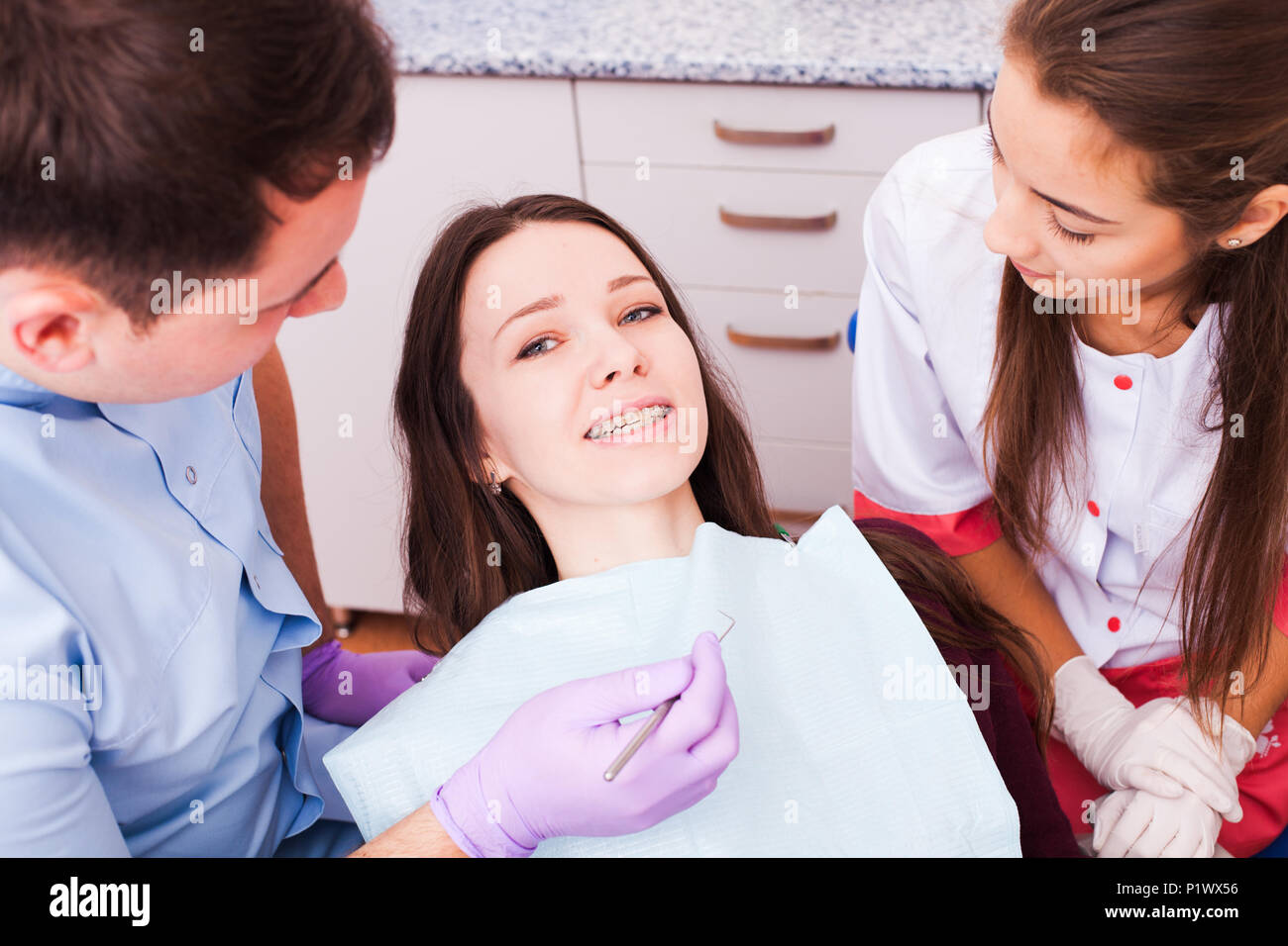 Female Patient In Braces Stock Photo Alamy