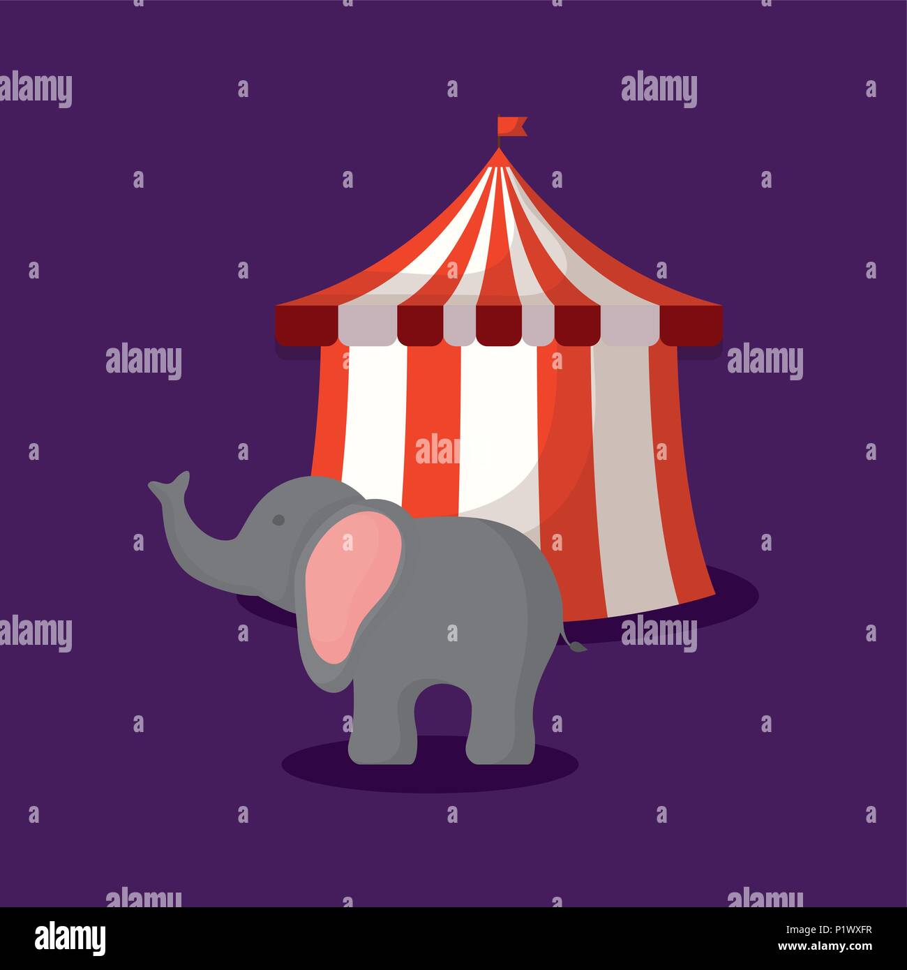 circus tent with cartoon elephant over purple background, colorful ...