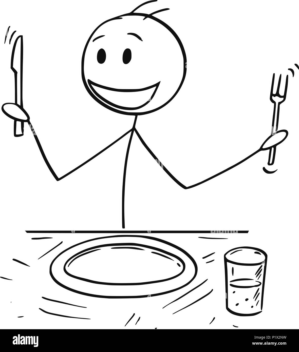 Cartoon of Hungry Man With Fork and Knife Waiting for Food Stock Vector  Image & Art - Alamy