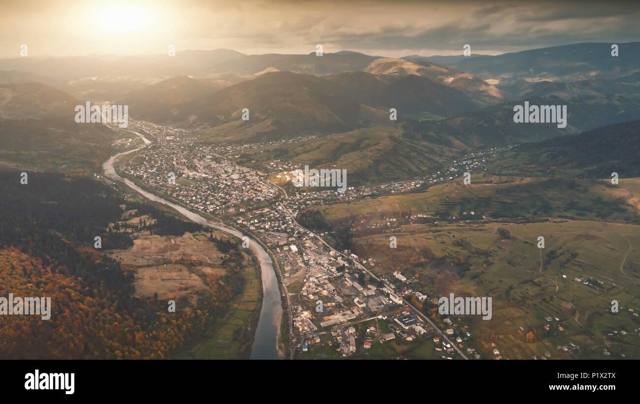 Aerial View Over Dramatic Autumn Sunset Landscape Small