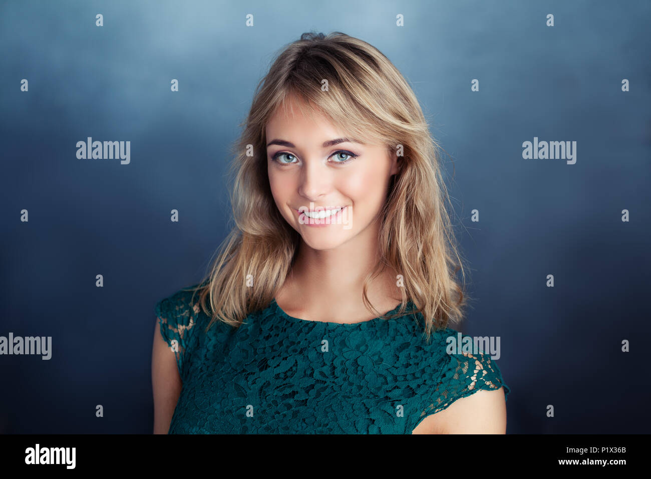 Happy woman fashion model portrait. Student girl smiling Stock Photo ...