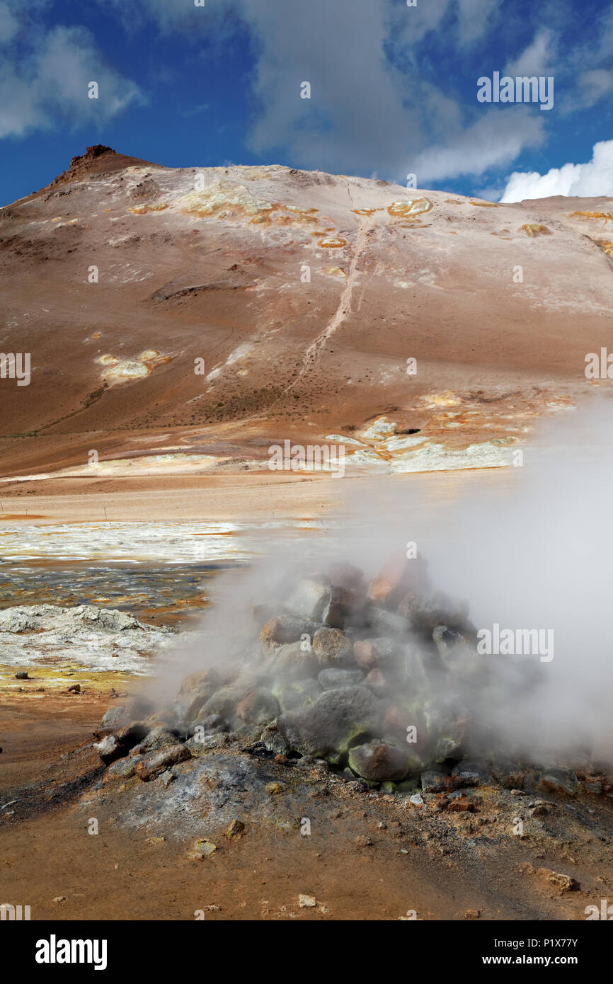 Fumarole emitting sulfuric gases, Namafjall Hverir Geothermal Area, North Iceland, Iceland Stock Photo