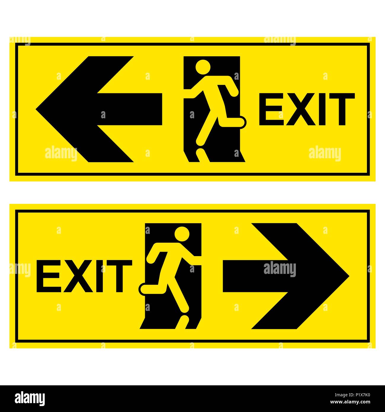 Emergency exit sign. Man running out fire exit. Stock Vector