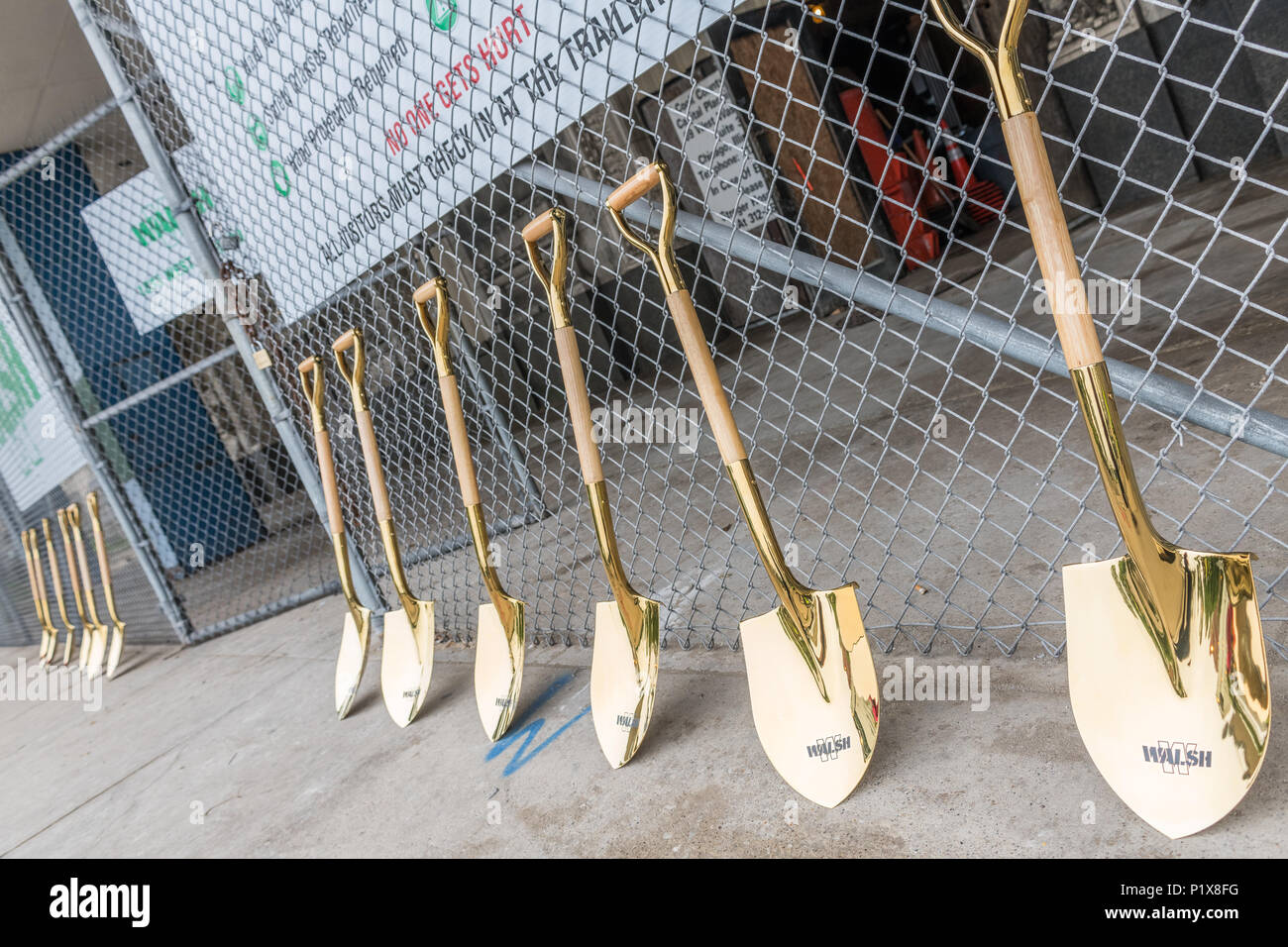 Golden shovels at the groundbreaking ceremony for the redevelopment of