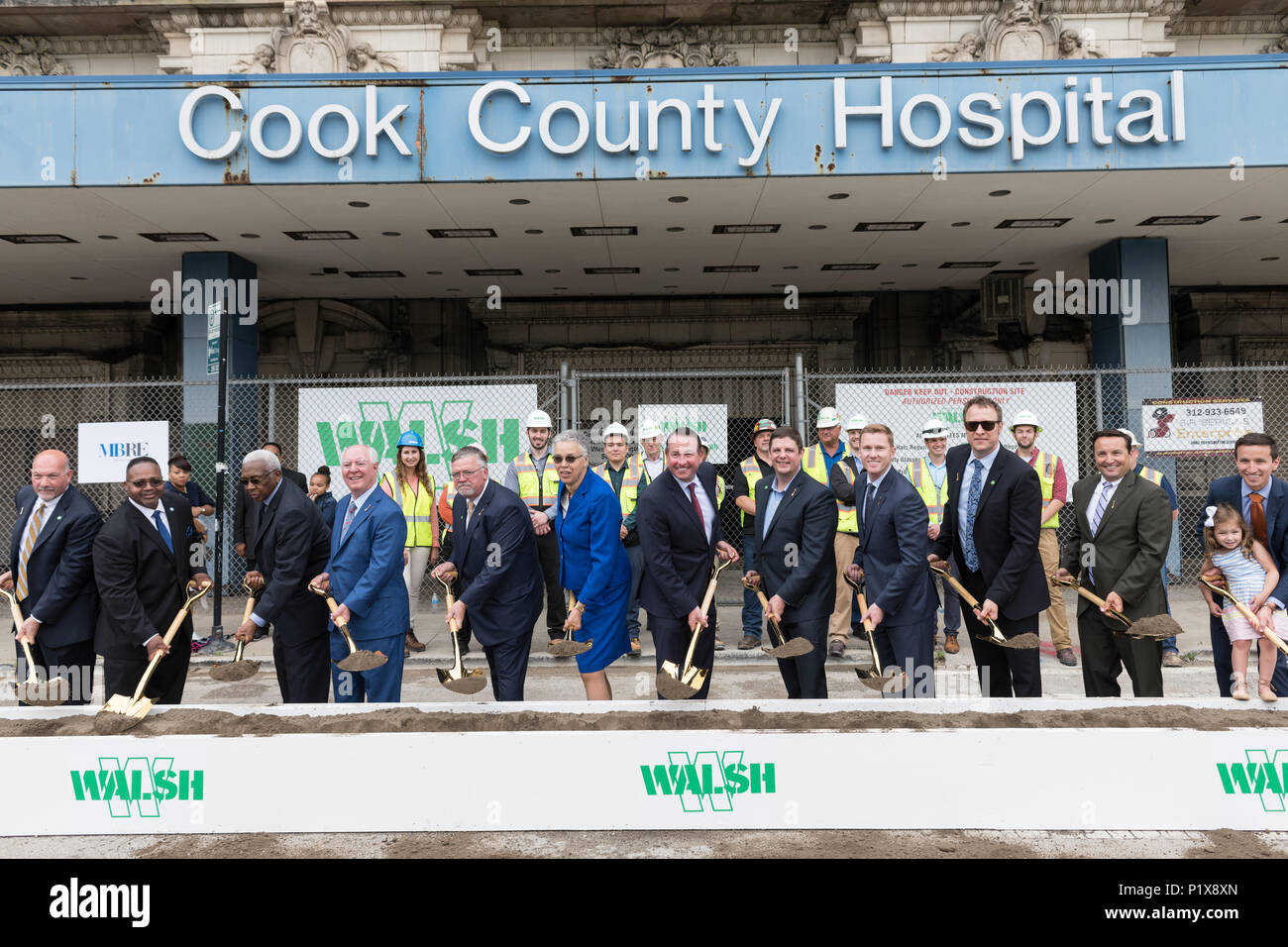 Attendees at the groundbreaking ceremony for the redevelopment of Cook County Hospital including Cook County Board President Toni Preckwinkle Stock Photo