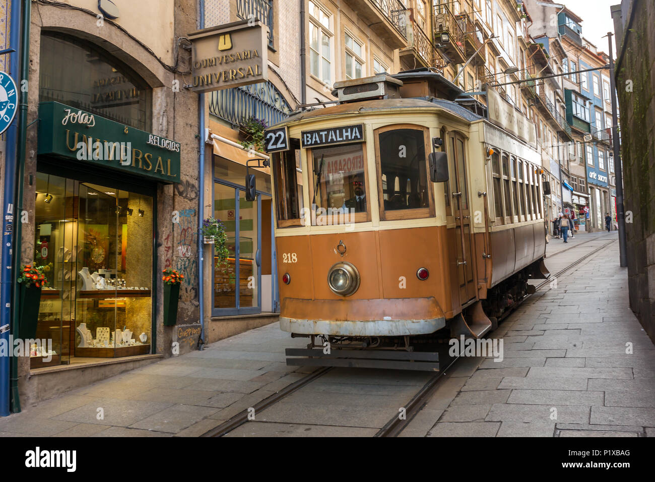 Porto, Portugal - January 16, 2018: Old tram in Porto, Portugal. Stock Photo
