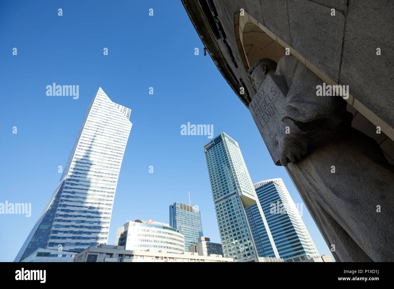 Warsaw, Poland. A statue of a soviet-era worker, holding a tablet ...