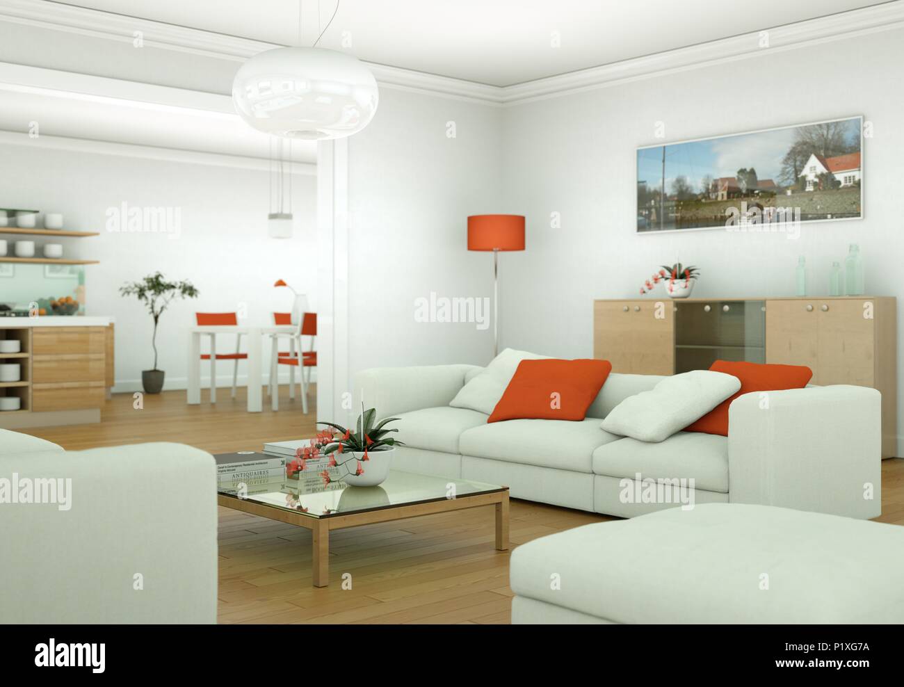 Modern bright living room interior design with sofas Stock Photo - Alamy