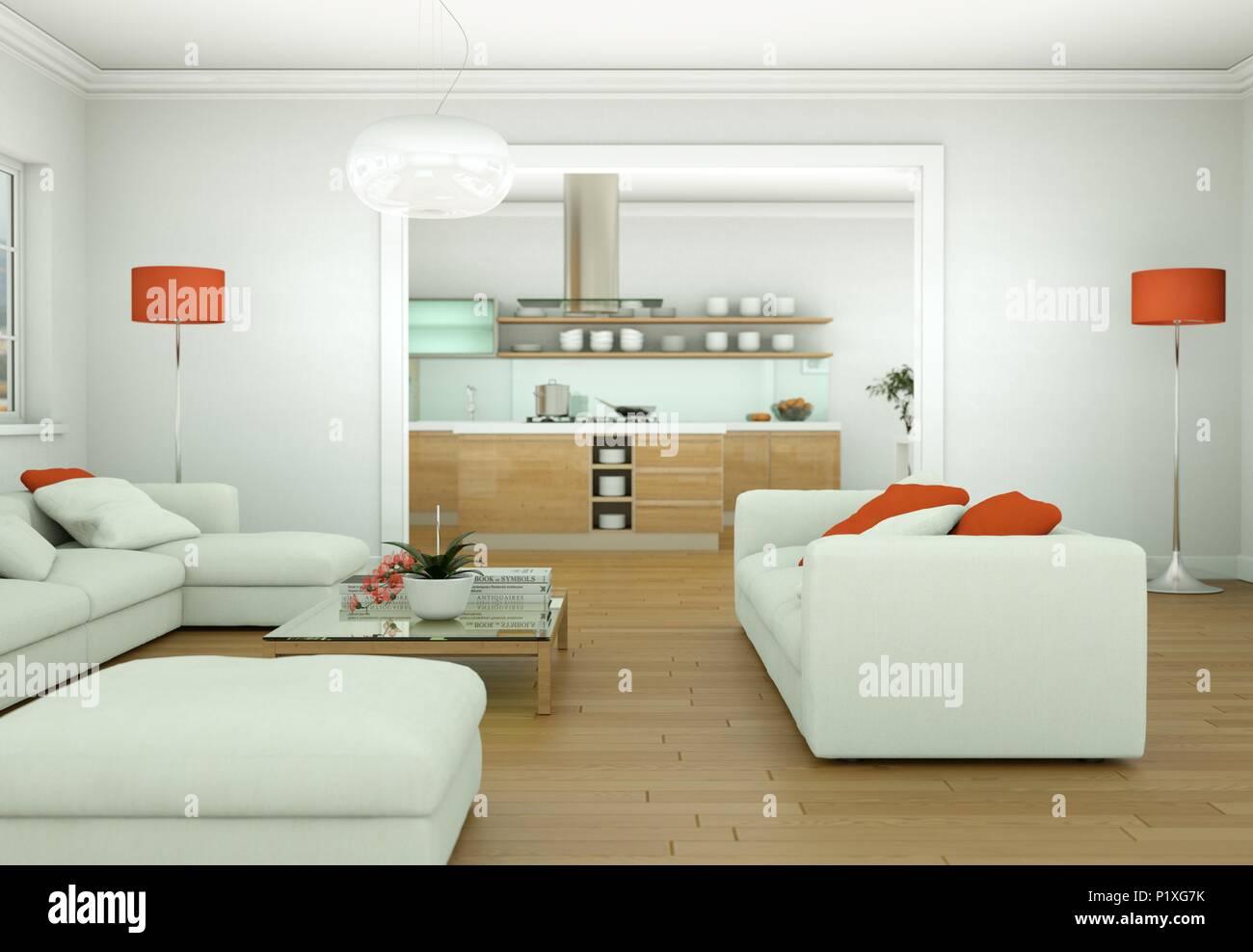 Modern bright living room interior design with sofas Stock Photo - Alamy