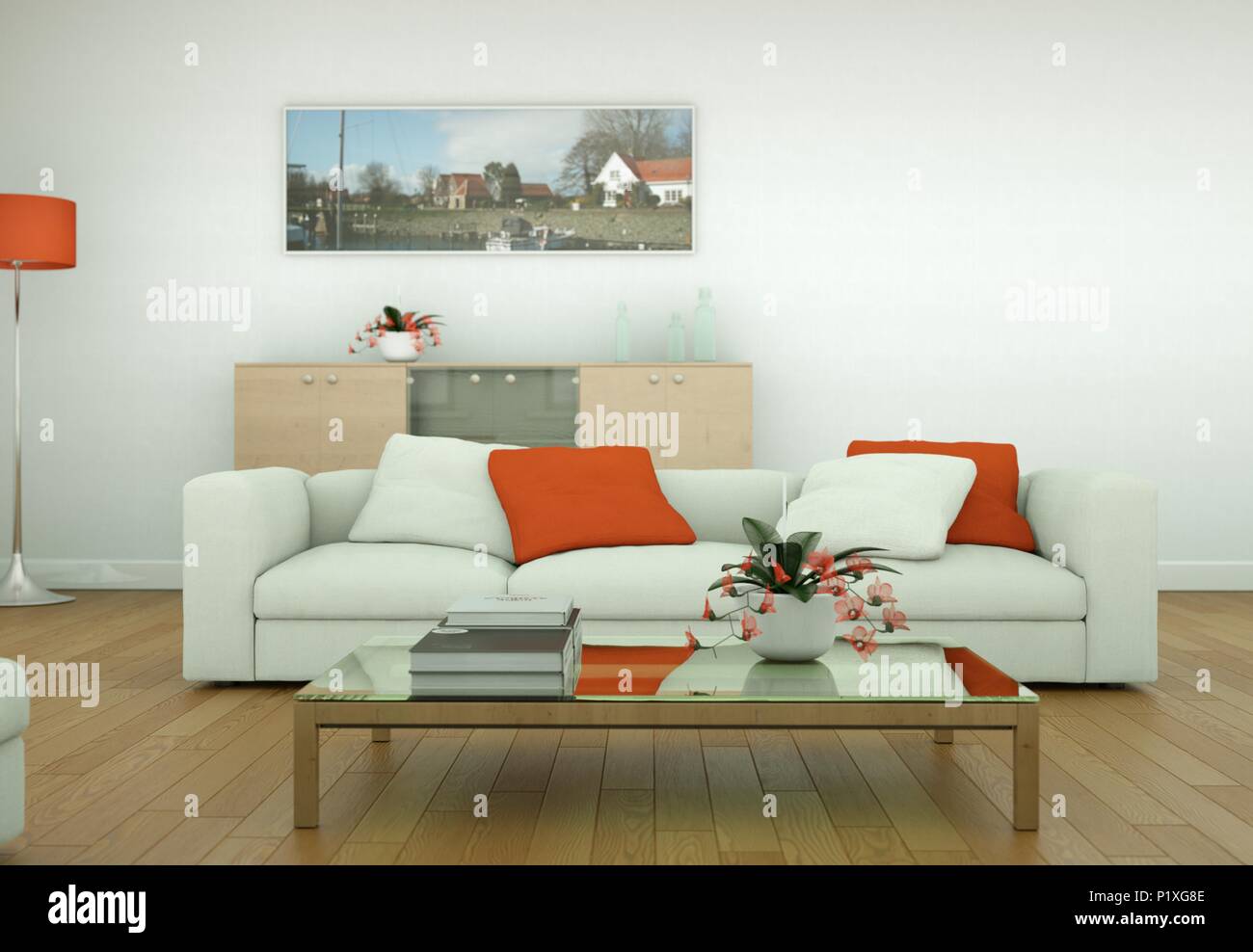 Modern bright living room interior design with sofas Stock Photo - Alamy