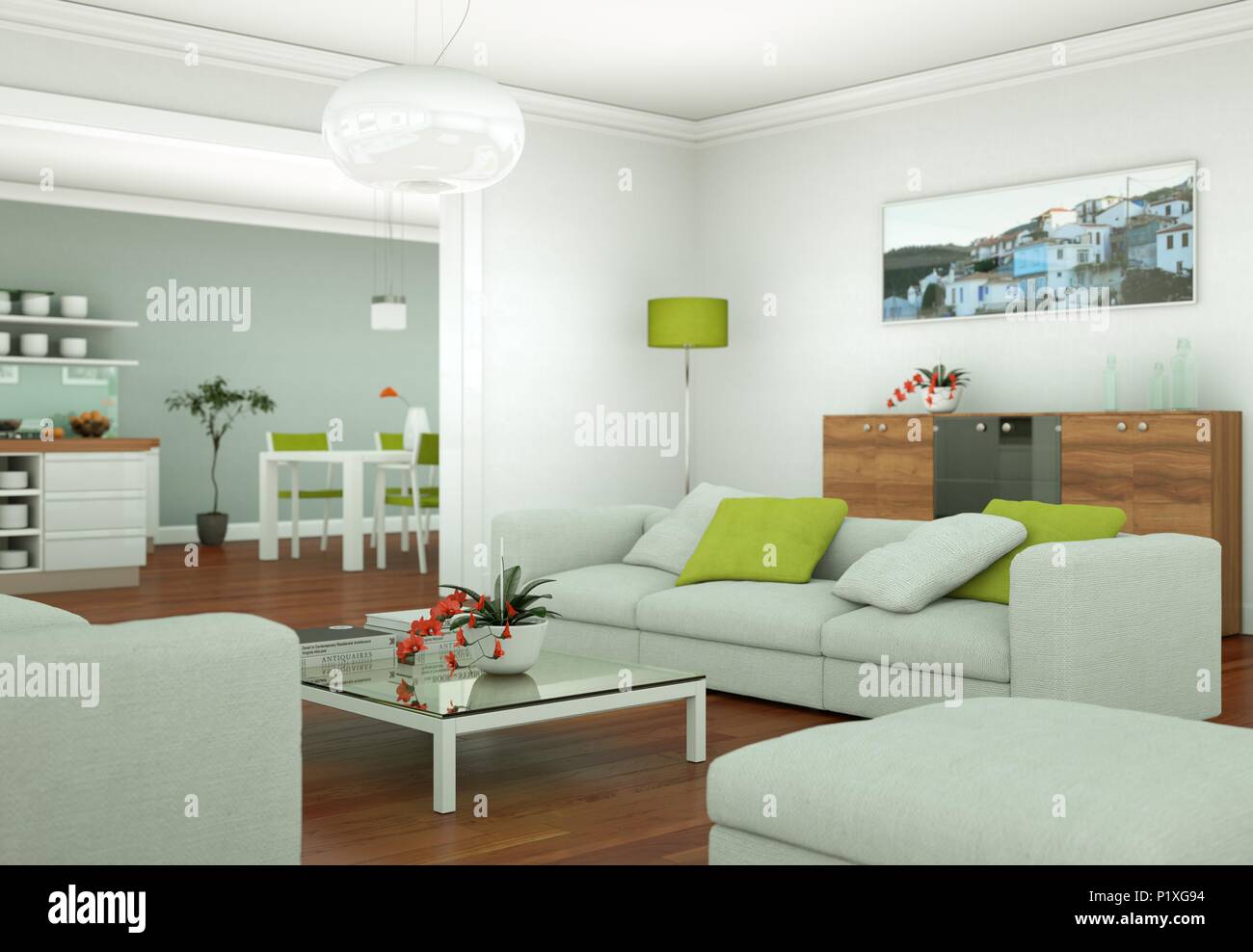 Modern bright living room interior design with sofas Stock Photo - Alamy