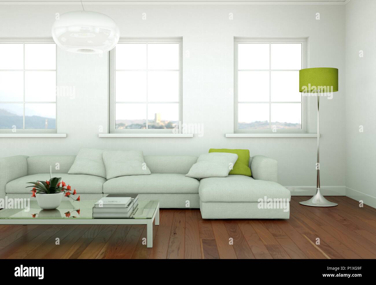 Modern bright living room interior design with sofas Stock Photo - Alamy