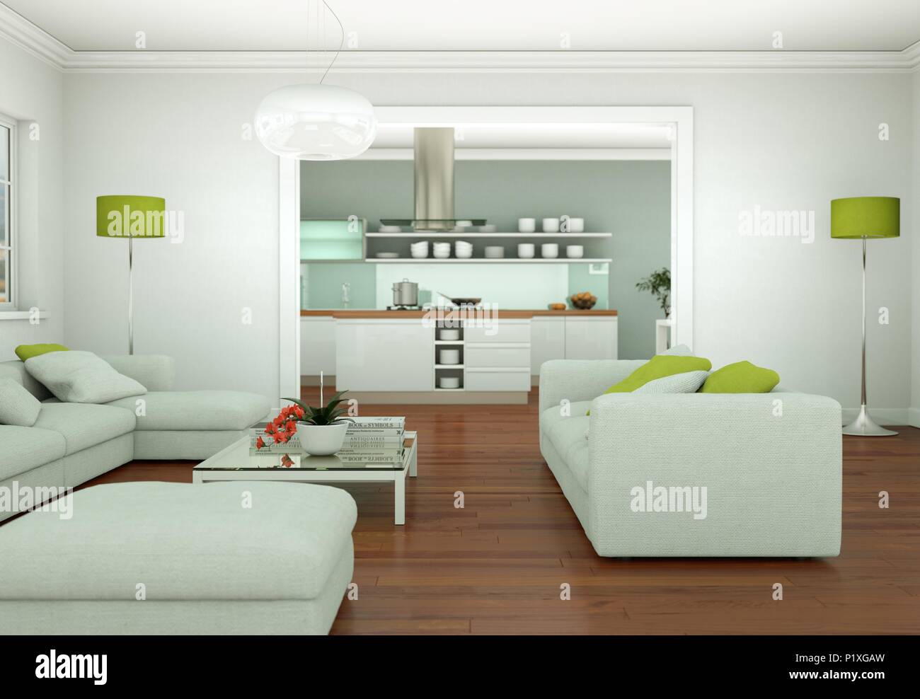 Modern bright living room interior design with sofas Stock Photo - Alamy